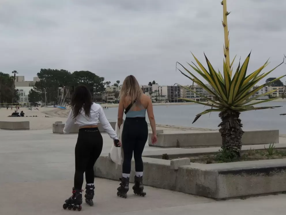 Rollerblading on the boardwalk.