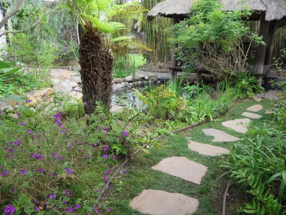 Steeping stones to a tropical gazebo. 