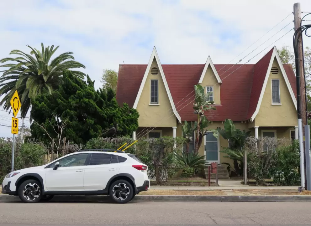 Cute house with pointy roof. 