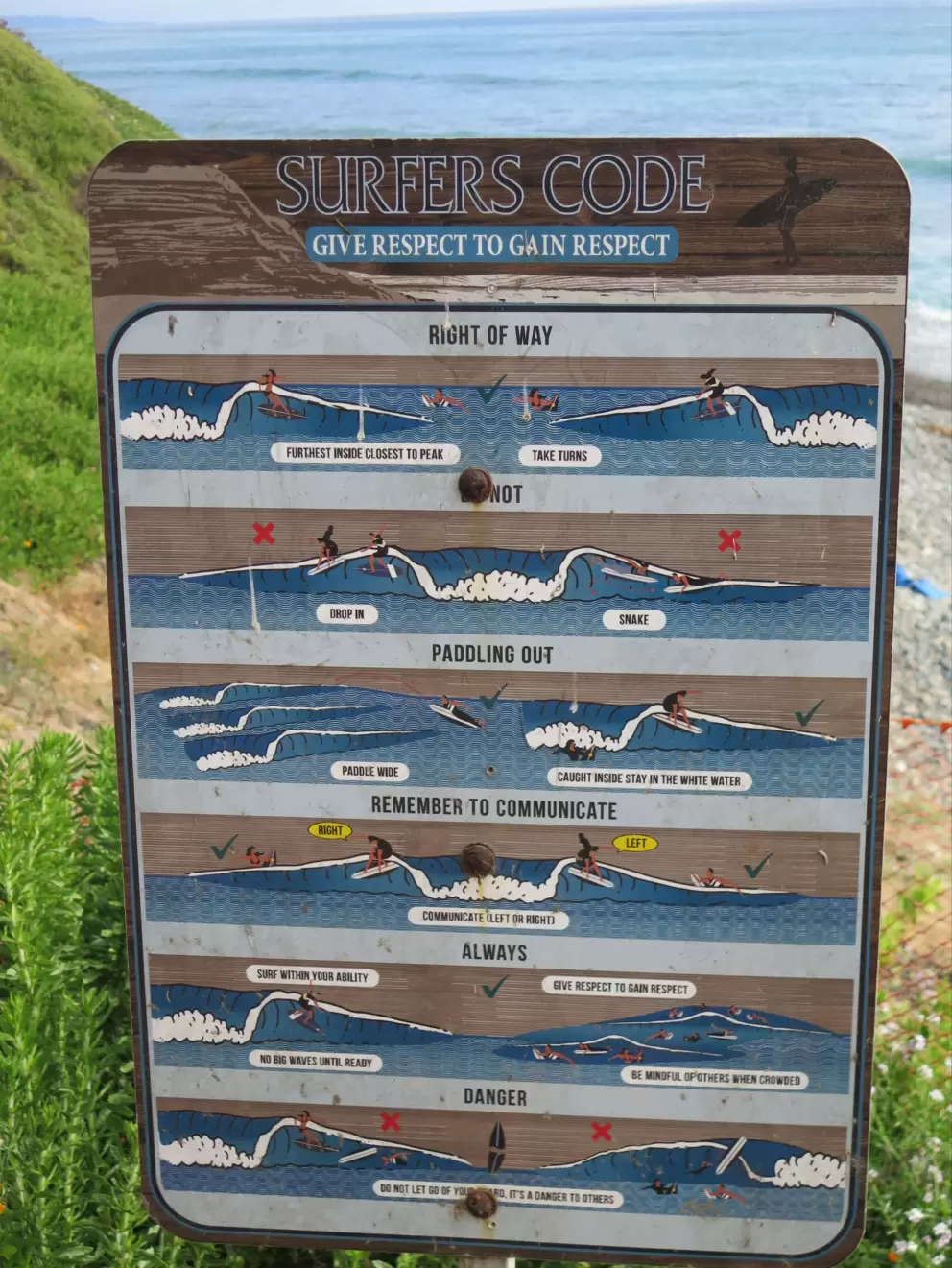 Surfer's Code sign. 
