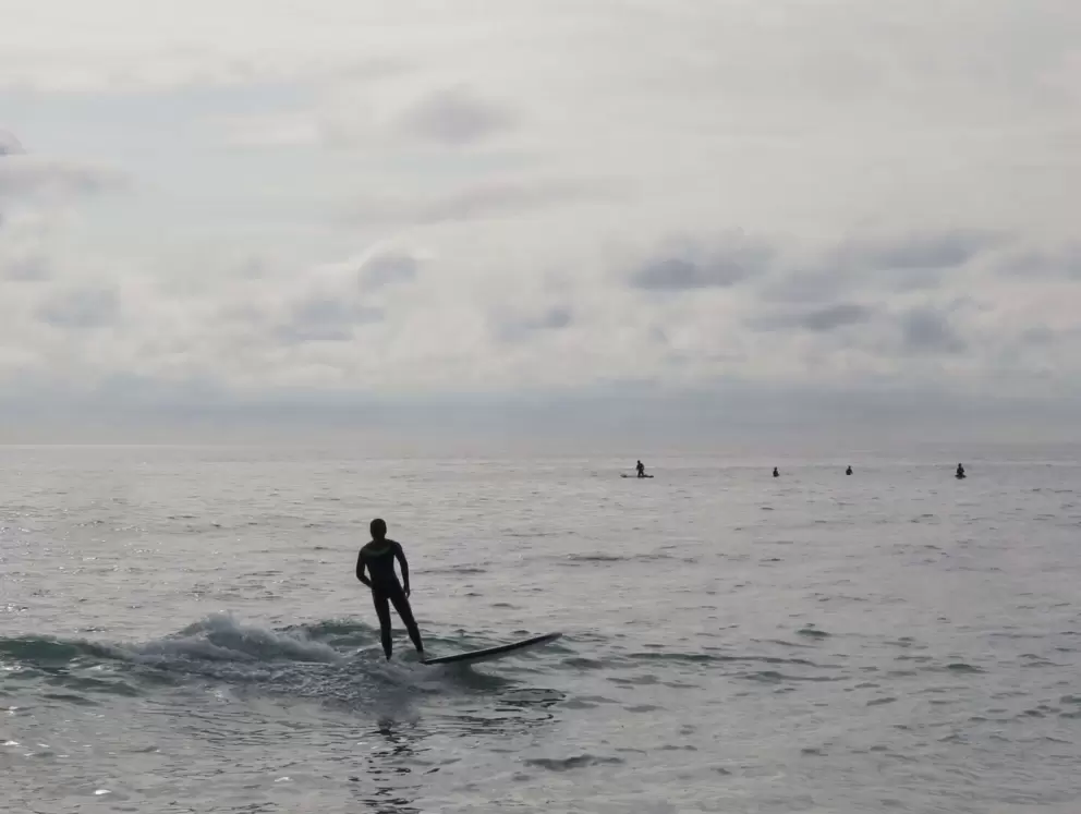 Catching a small wave. 