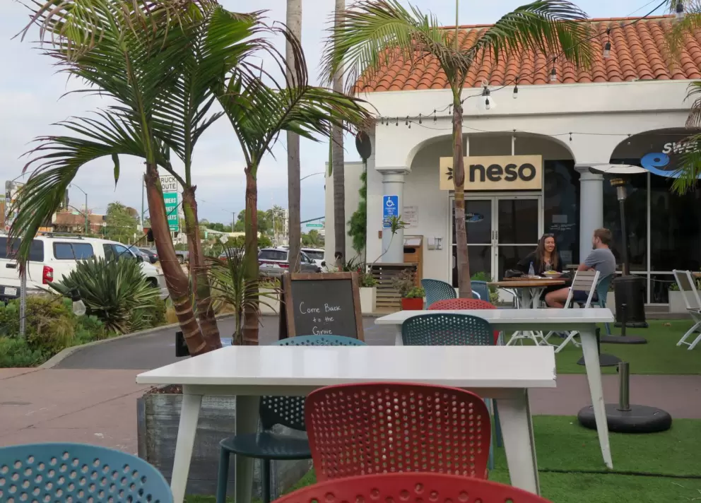 The lovely seating outside Nectarine Grove. Their pizza is delicious!