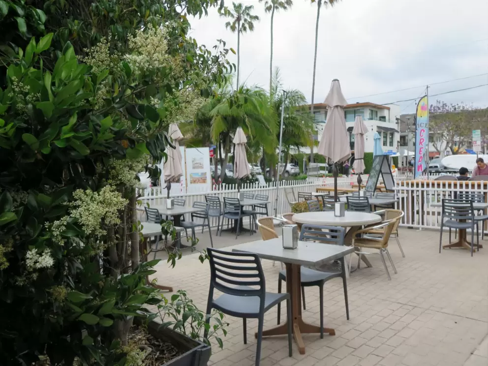 Seating outside a cafe. 