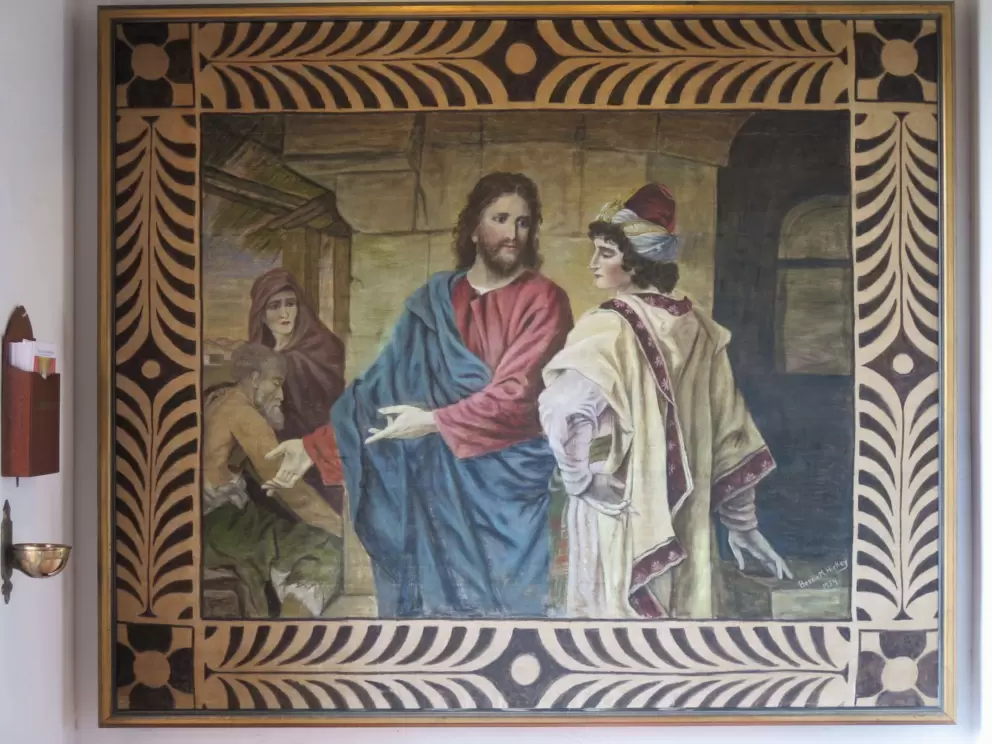 Painting by the holy water. 