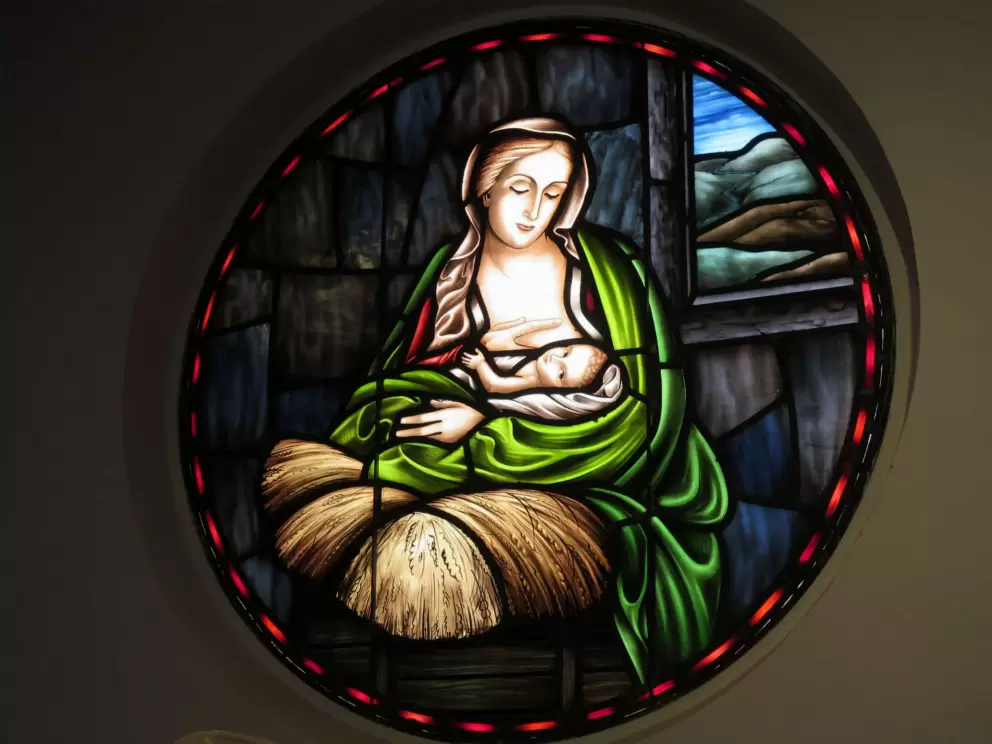 I love this stained glass window of Mary breast-feeding. 