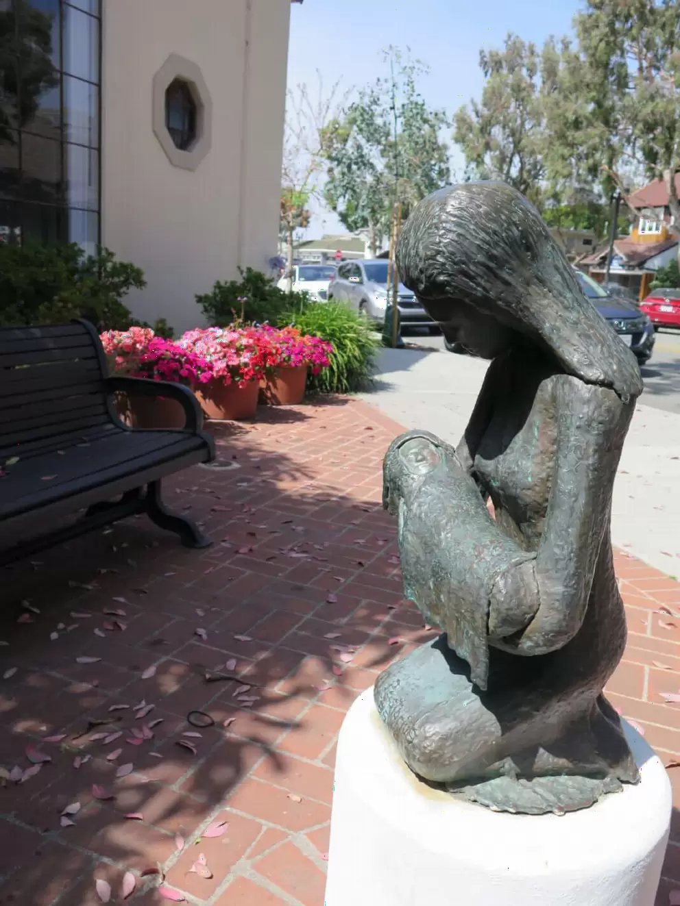 Mother and baby sculpture outside Laguna Presbyterian Church. 
