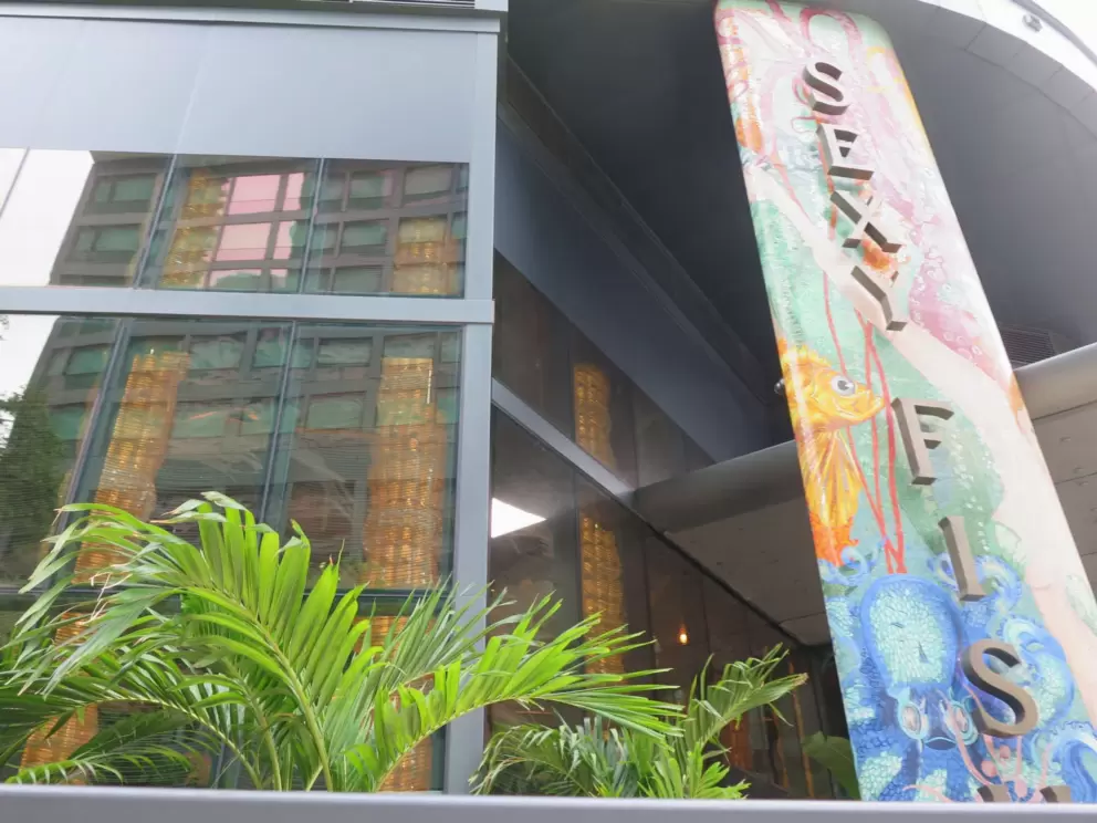 Colorful restaurant exterior.