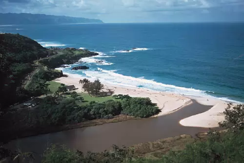 View from above, including the lagoon where the river meets the sea.
