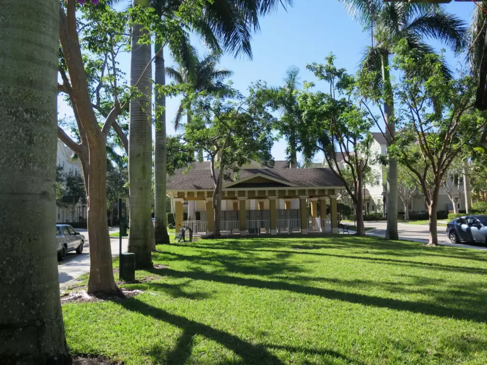 Lawn with rows of palms in the Botanica neighborhood. 