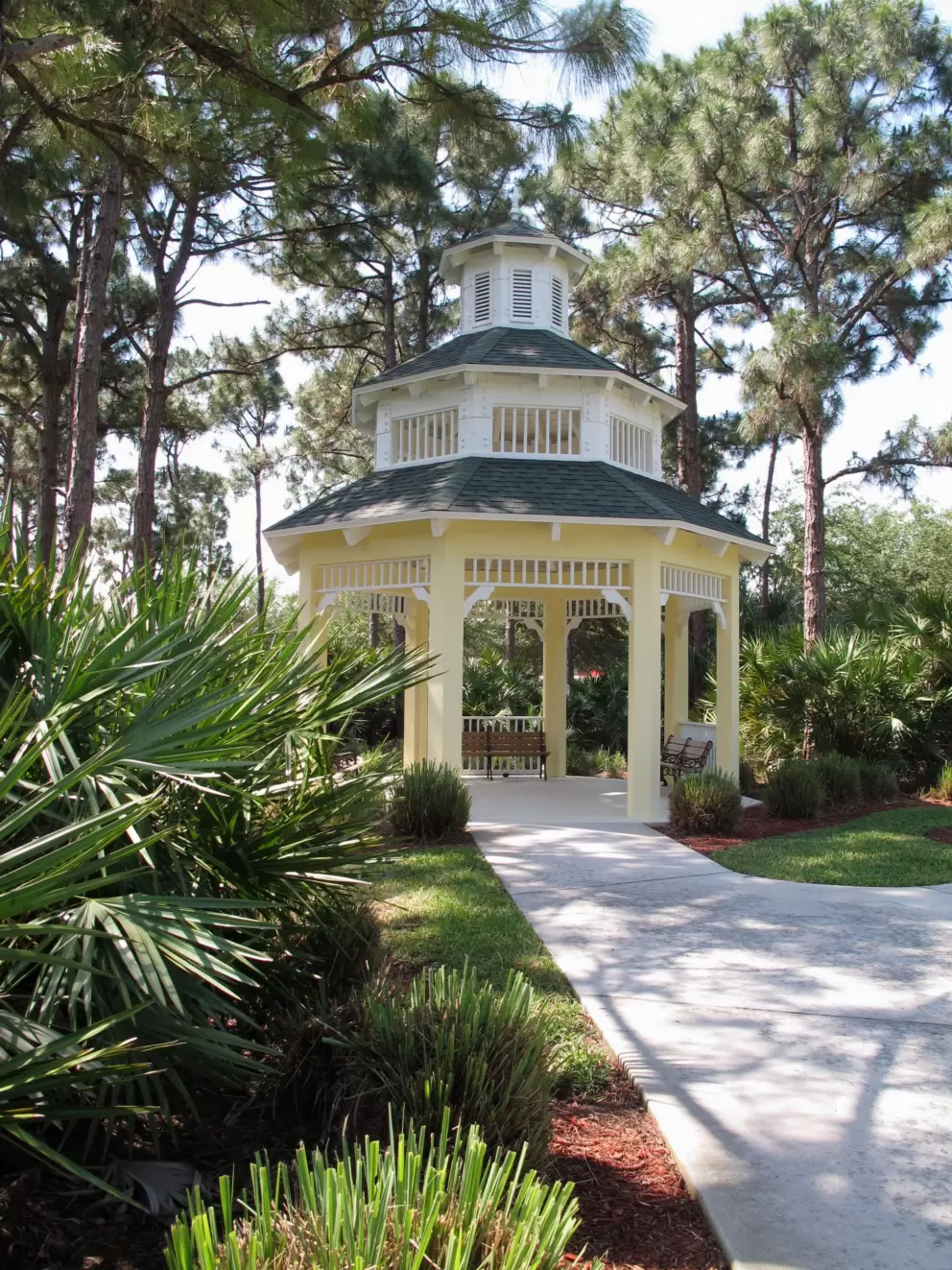 Gazebo in the forest at Merrimack Way in the Cambridge neighborhood.