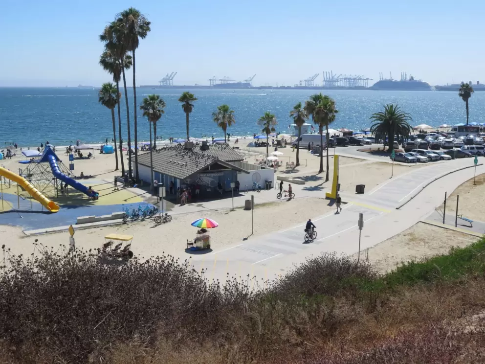 The boardwalk that runs 4 miles along the sand at Long Beach City Beach. It ends at Shoreline Village. 