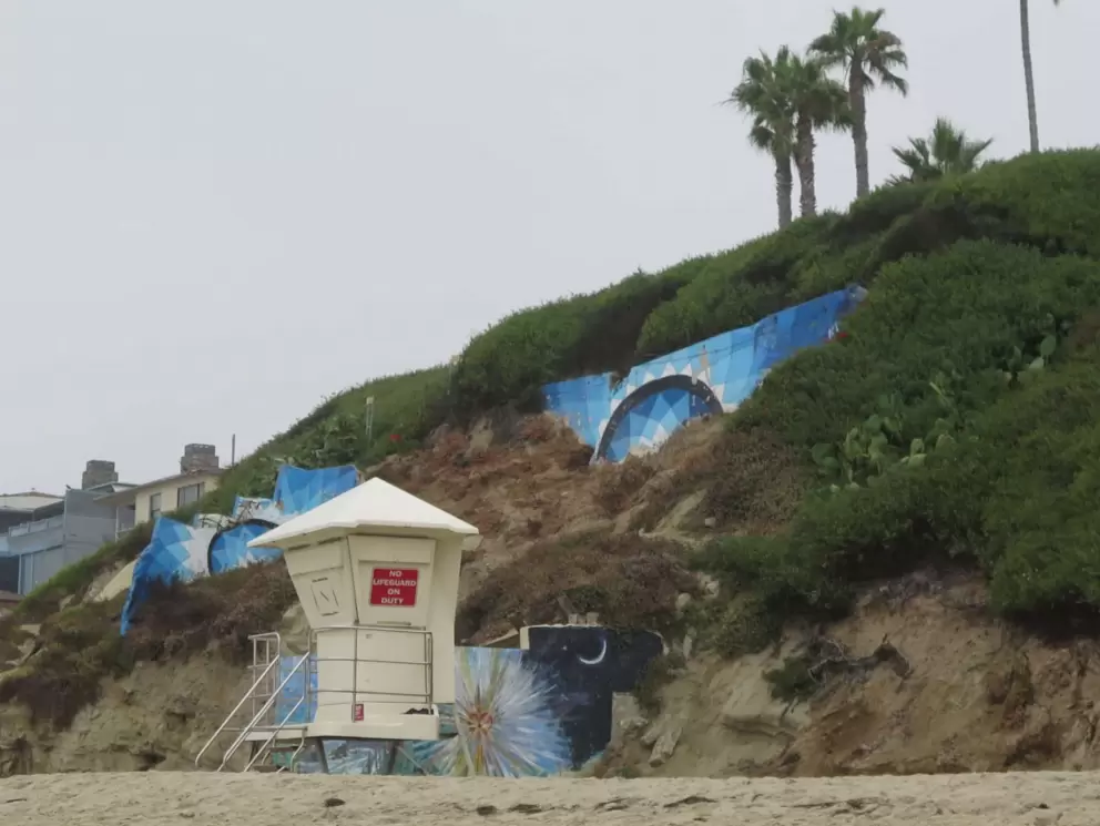 Mural on the cliff by the lifeguard shack. 