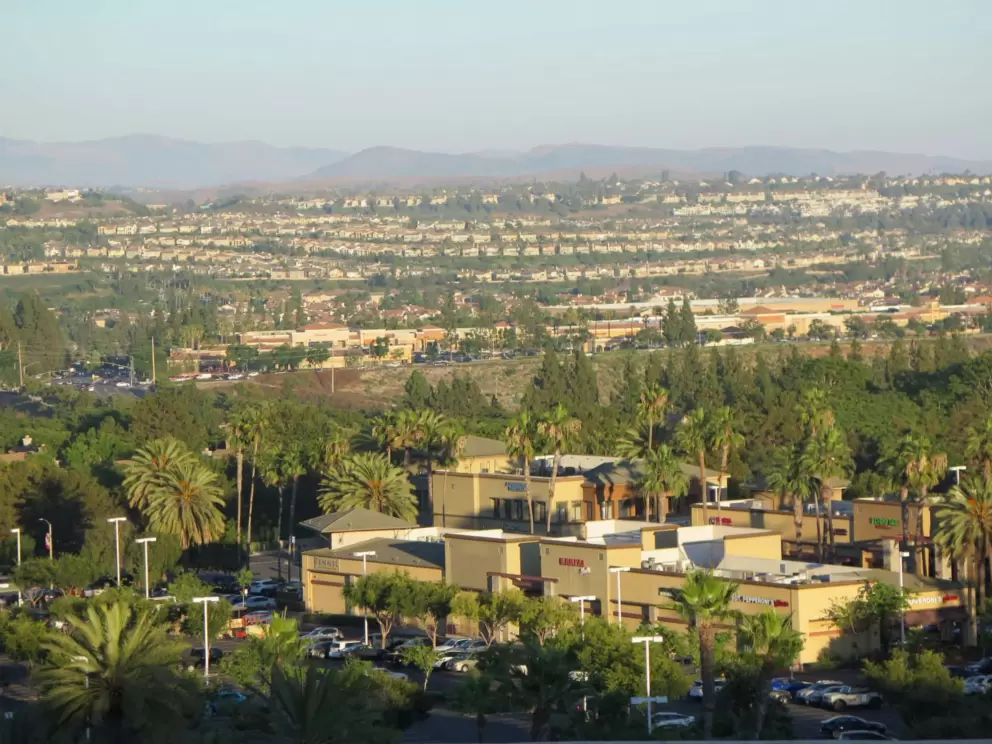 View of Aliso Viejo Town Center and the mountains. 