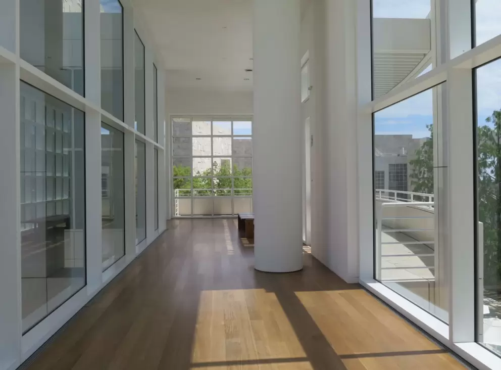 Hallway with windows and sunshine. 