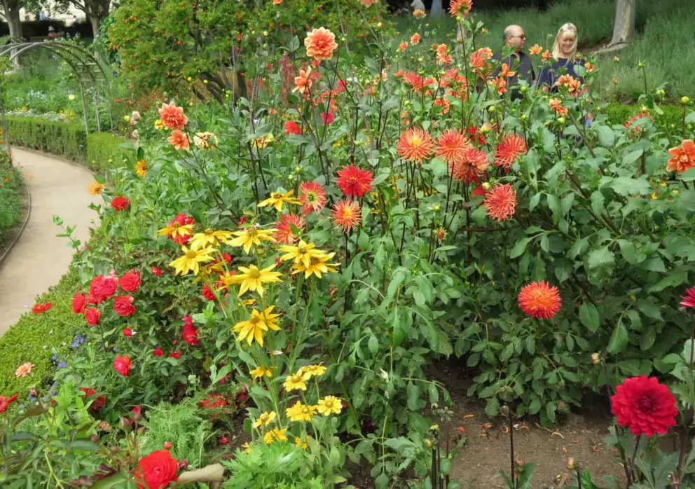 There are always people walking by in the gardens. 