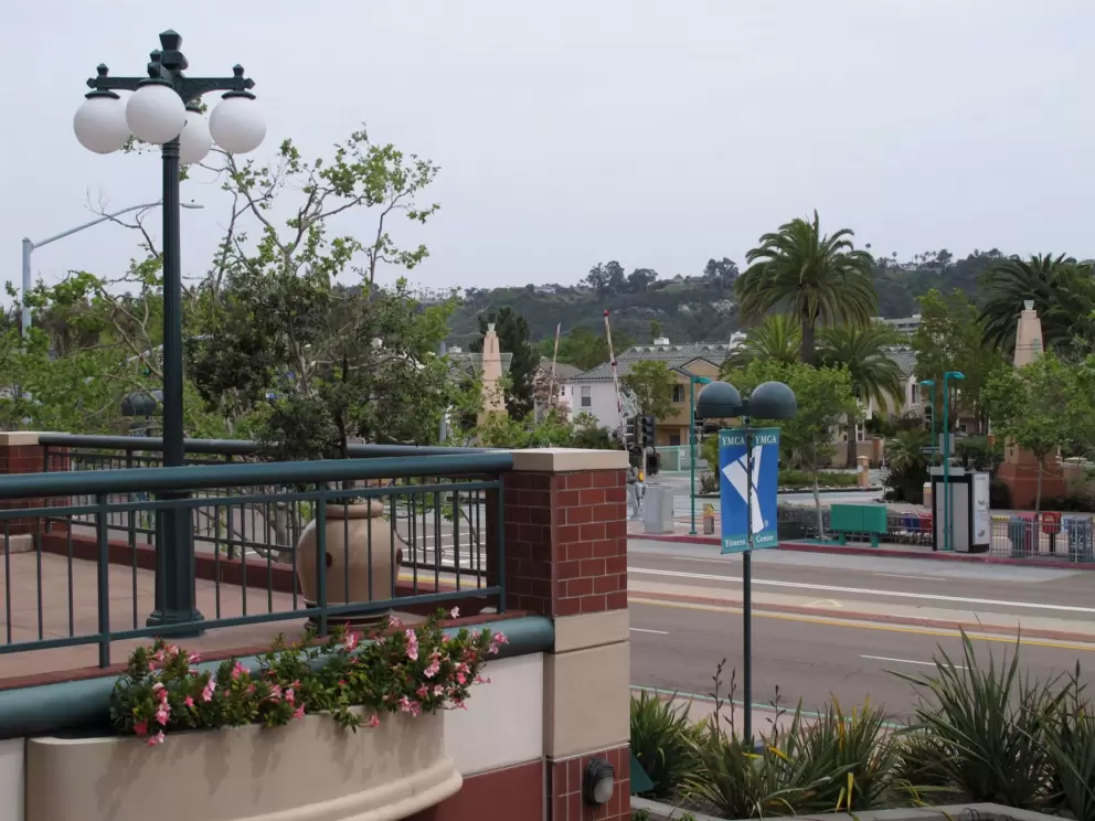 Across from Hazard Center is a metro stop and pretty views of trees and hills.