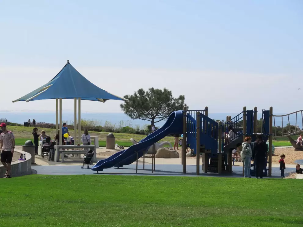 Slides and shade canopy at the huge playground. 