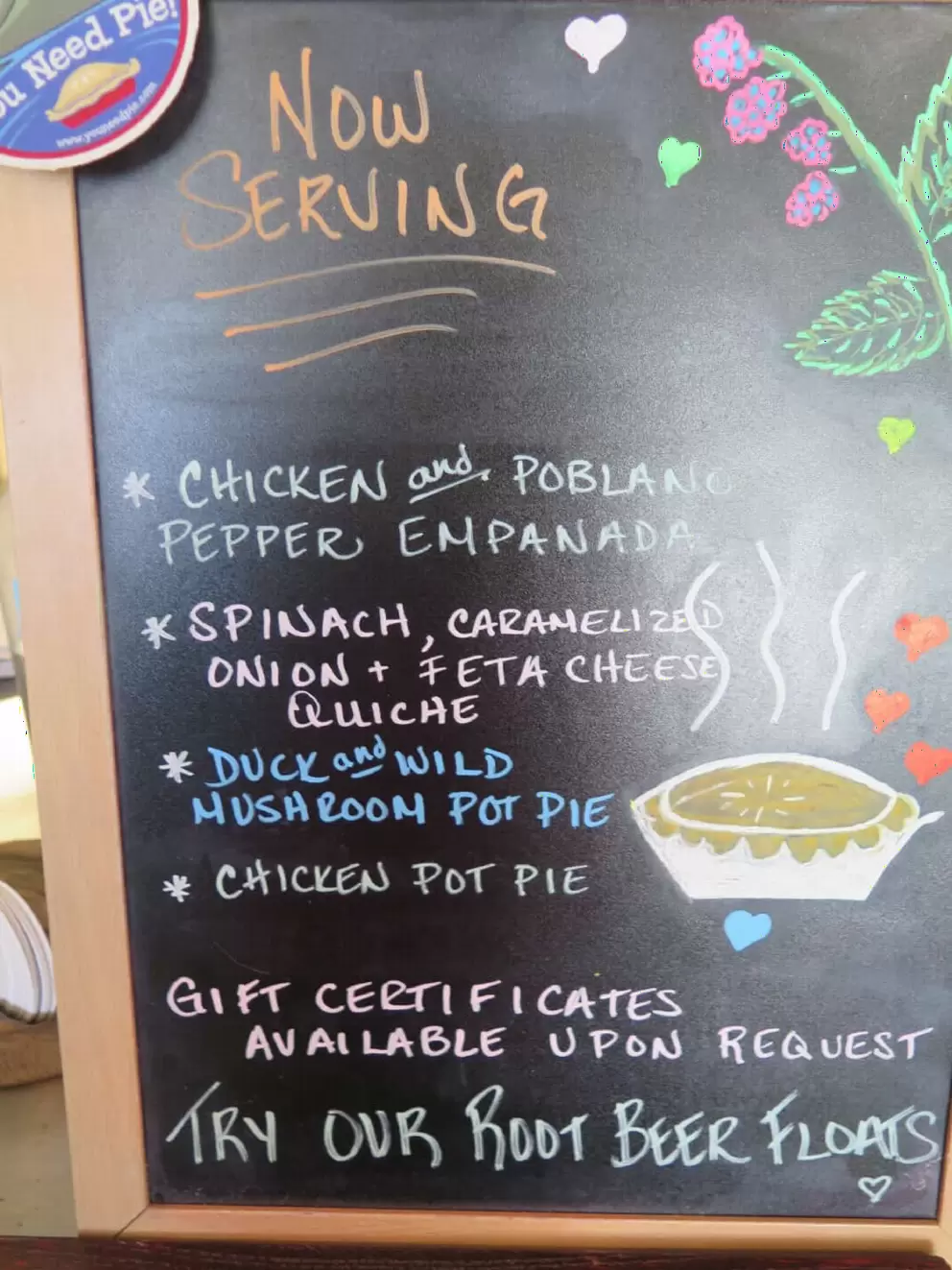 Daily menu at Bramble Pie Company.