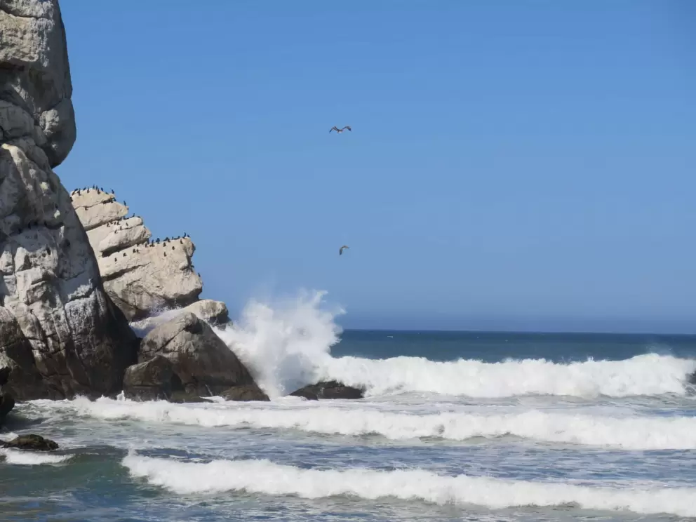 Waves crashing on the rocks. 