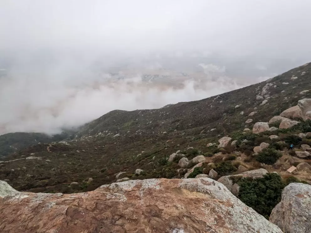 Boulders strewn down the side. 
