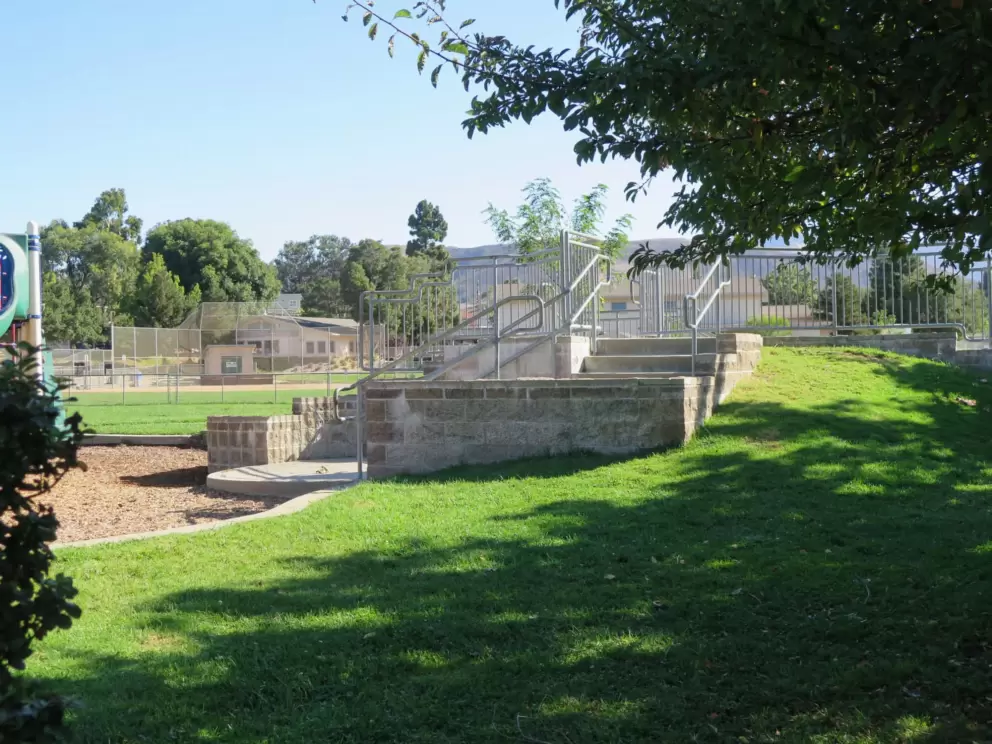 It's fun for kids to walk up and down the bridge at Throop Park. 