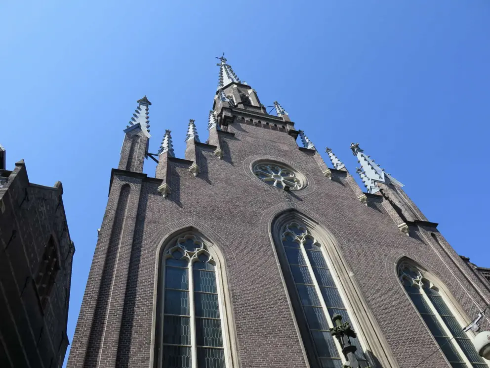 Cute narrow church called Deutsche Evangelische Gemeinde im Haag.