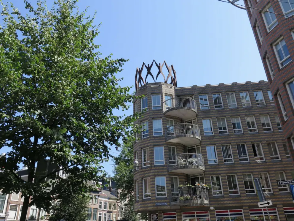 Interesting apartment building near the train station.