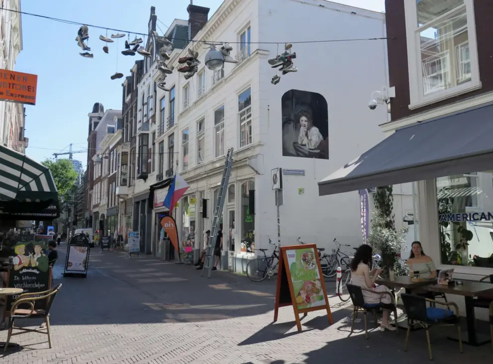 Side street with cute painted wall. 