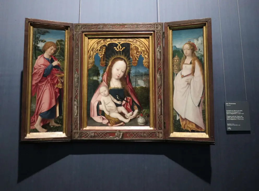 Triptych with the Virgin and Child, John the Evangelist, and Mary Magdalene, by Jan Provoost, 1525. 