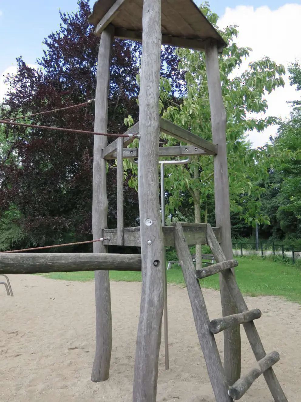 Wood ladder to a tower. 