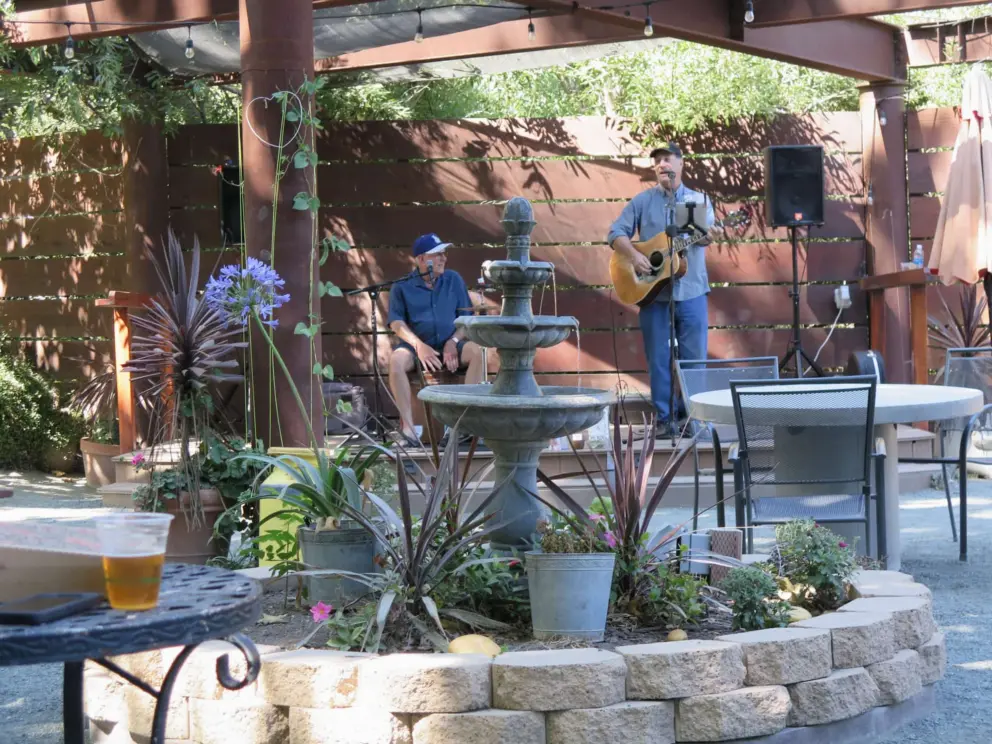 Awesome duo with harmonies, Spike and the Box, playing at a free Sunday afternoon concert at Secret Garden. 
