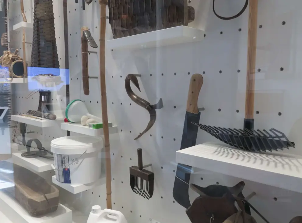 Tools that were used for weeding farms. The RoundUp at the bottom of the exhibit is a sad excuse for a tool. 