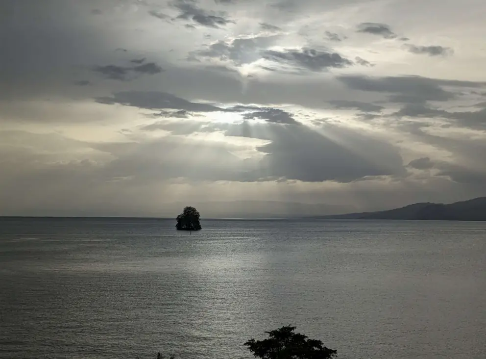 View of the island in the lake, from Hotel du Port.