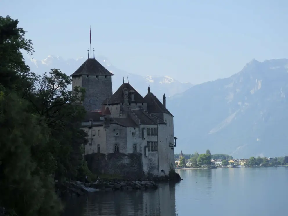 The castle and its mountain backdrop. 