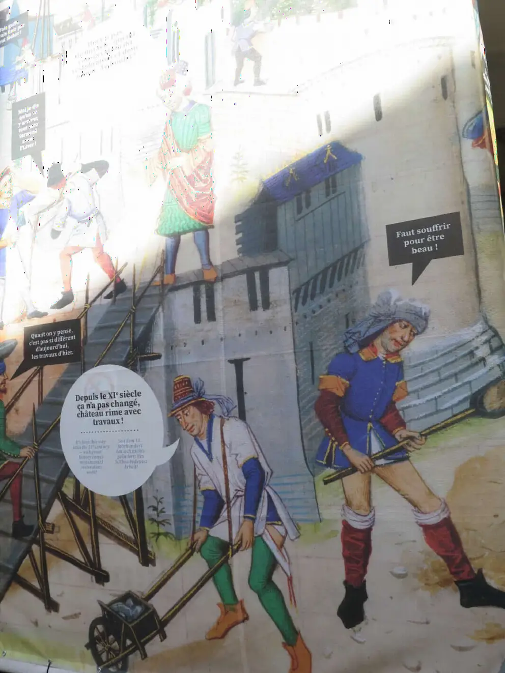 Explanation of medieval times, on a wall in the courtyard. 