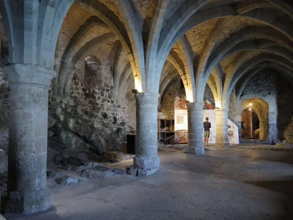 The beautiful vaulted arches in the dungeon.