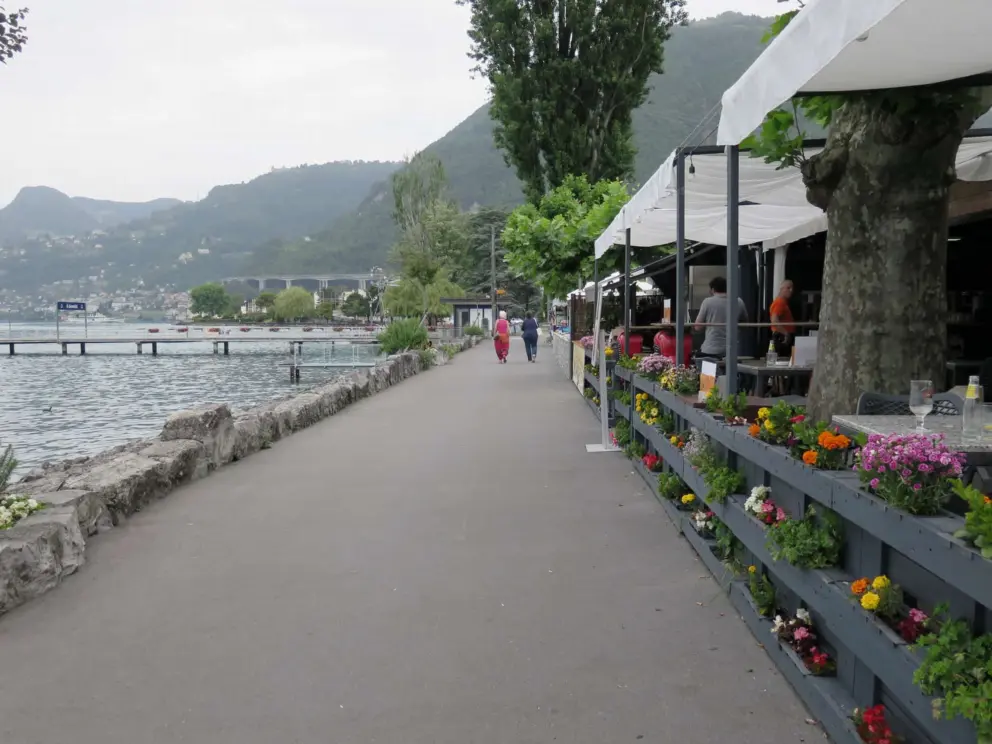 Cafes along the waterfront promenade. 