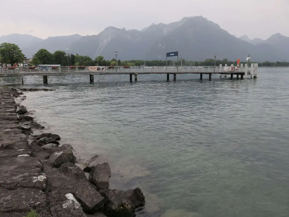 The ferry dock and the wonderful outline of mountains. 