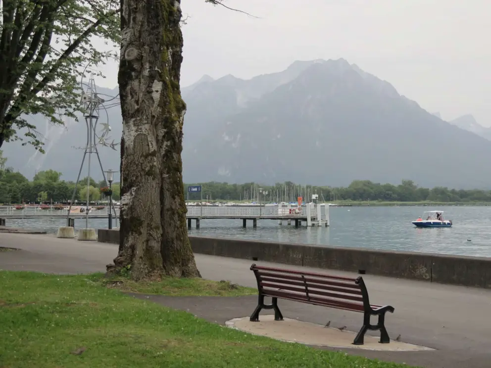 A bench with stunning mountain views. 