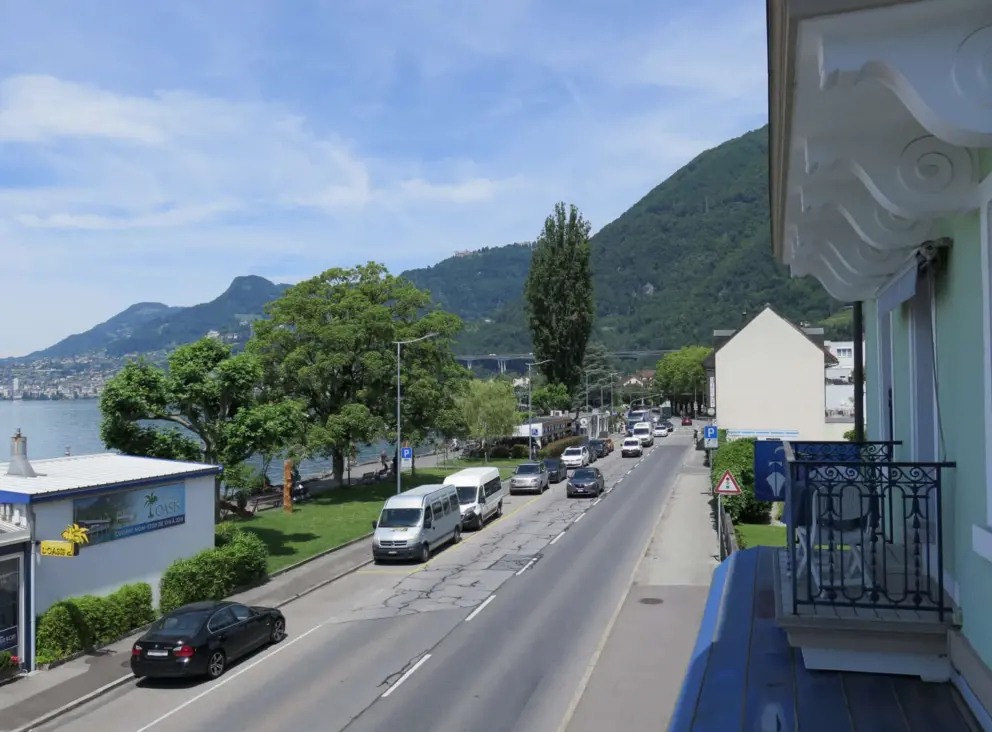 A balcony of Hotel du Port, and the waterfront. 