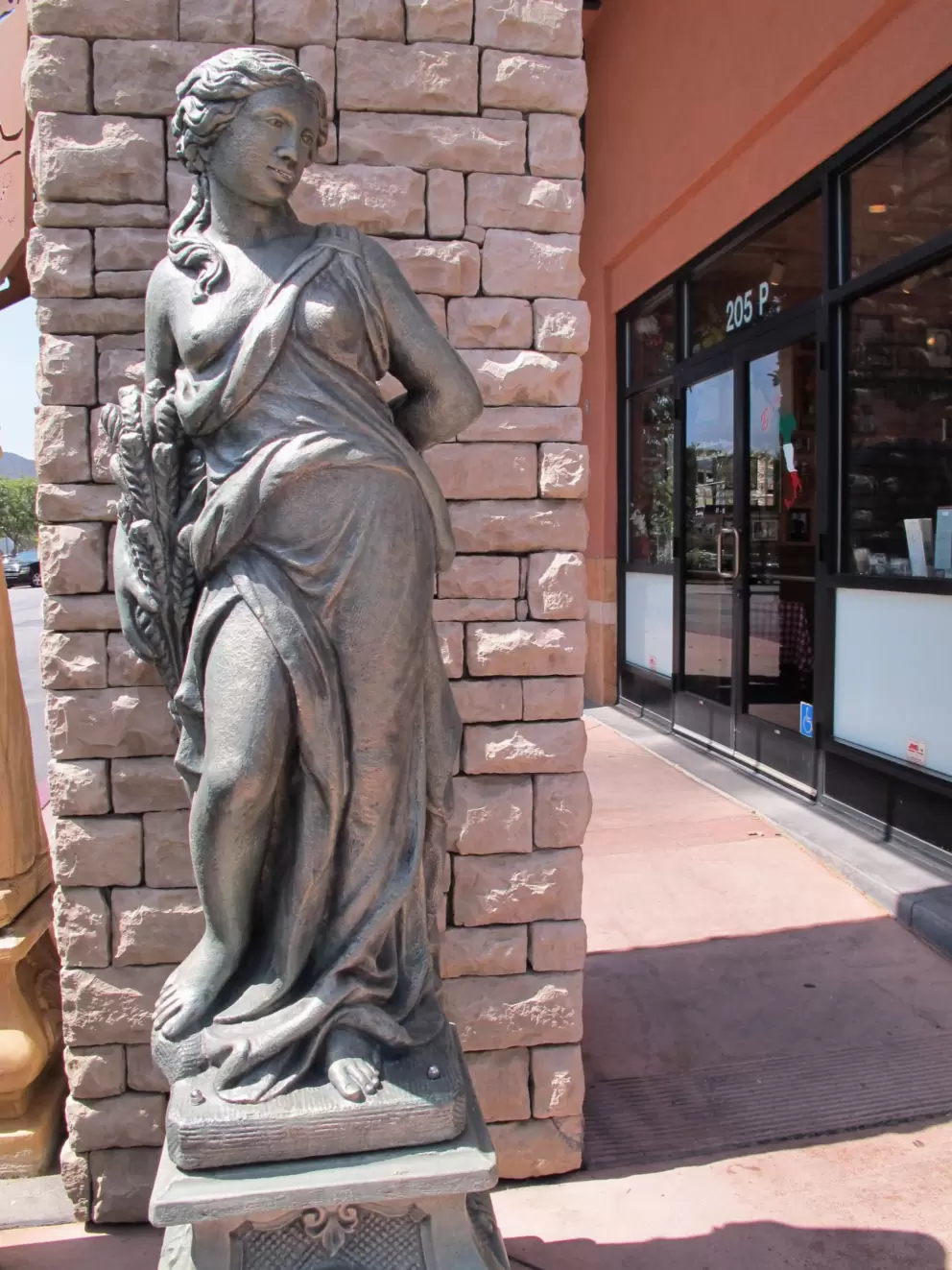 Sculpture outside Italian restaurant.