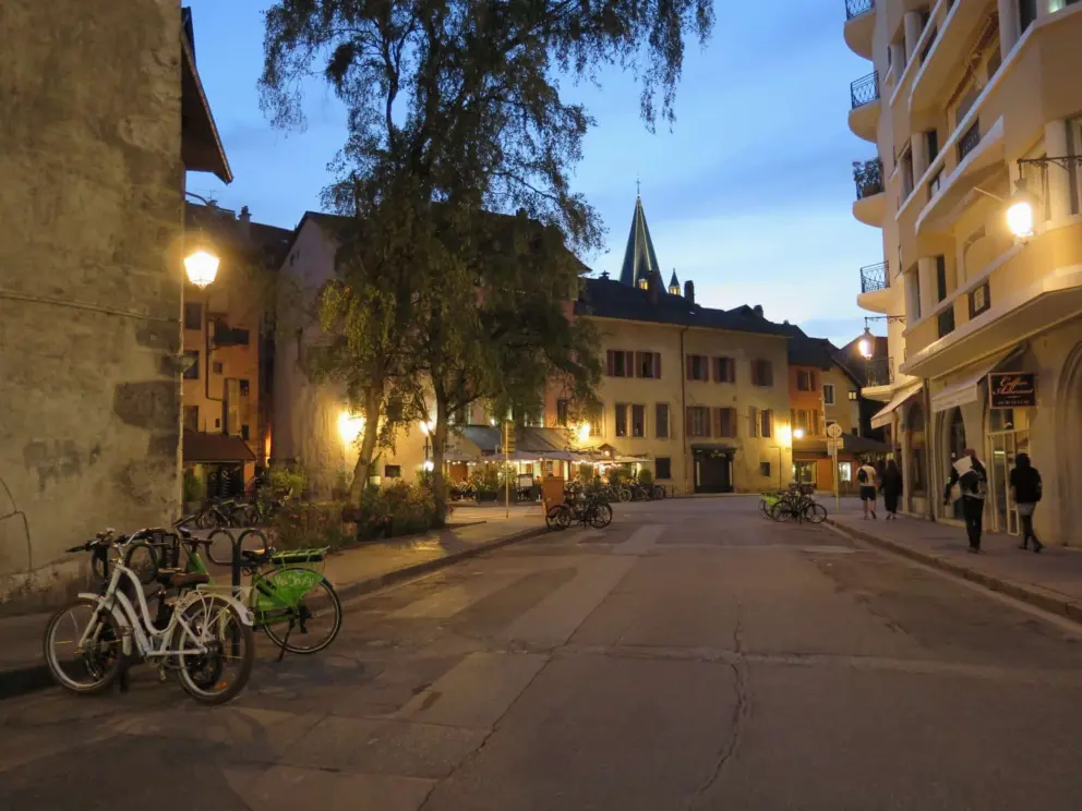 The streets of Annecy at night. 
