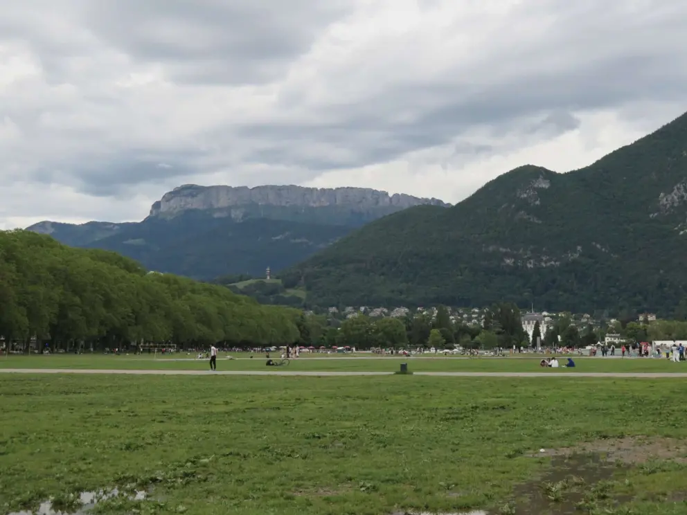 Picnicking on Le Paquier d'Annecy. It is a little muddy. 