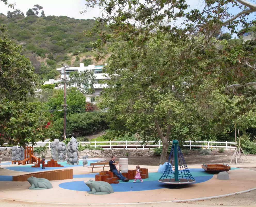 The play area with the mountains behind.
