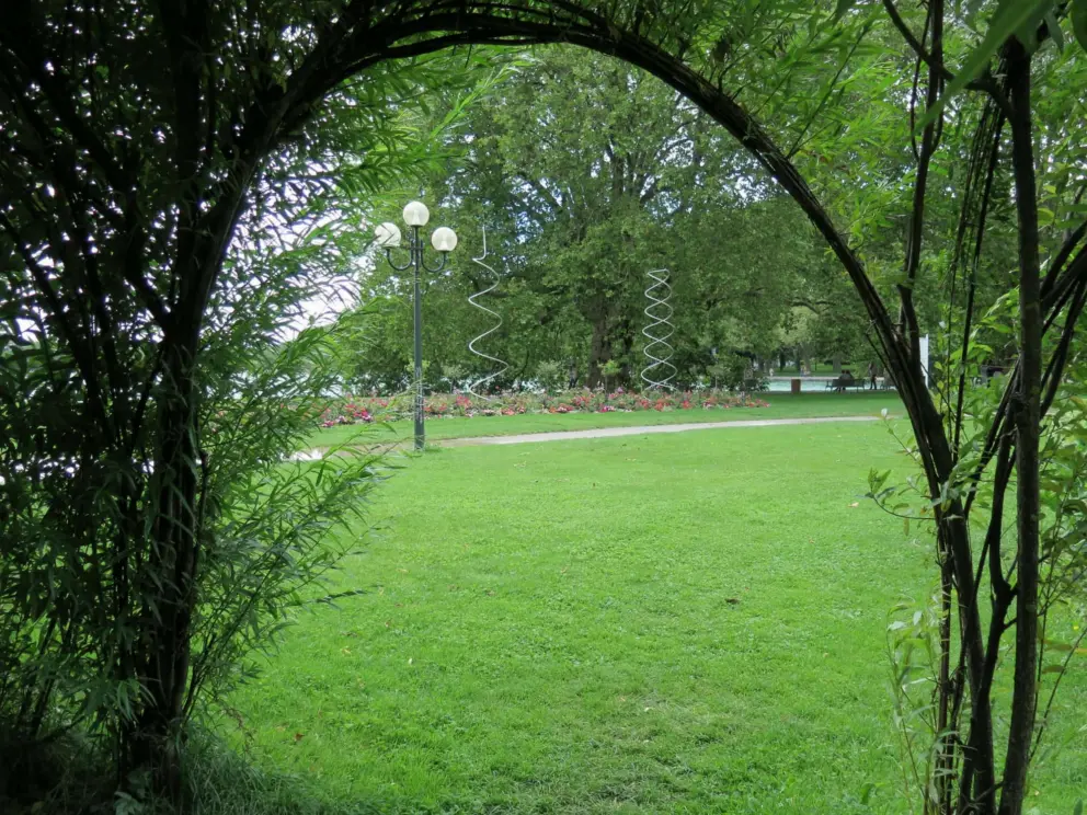 View from under the living arch at Parc Charles Bosson.
