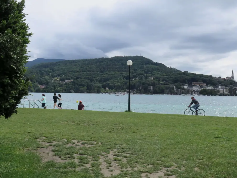 Bike riding along the waterfront at Parc Charles Bosson.