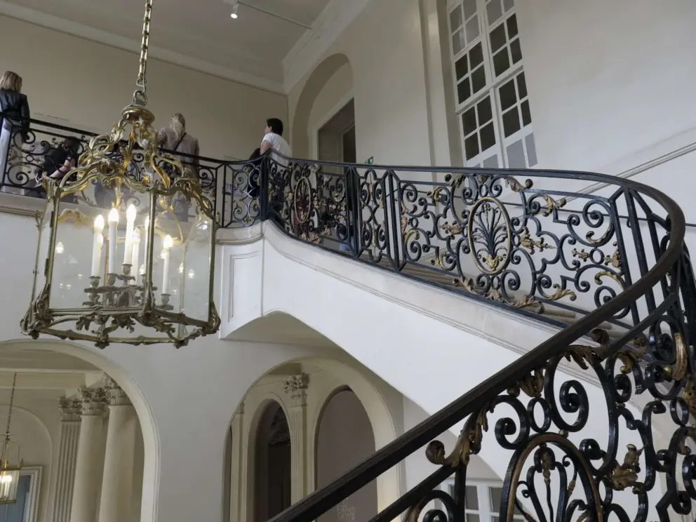 Ironwork staircase.