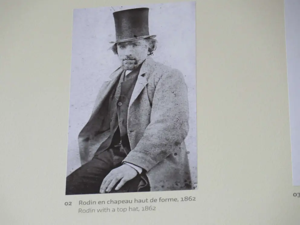Photo of Auguste Rodin with a top hat in 1862. 