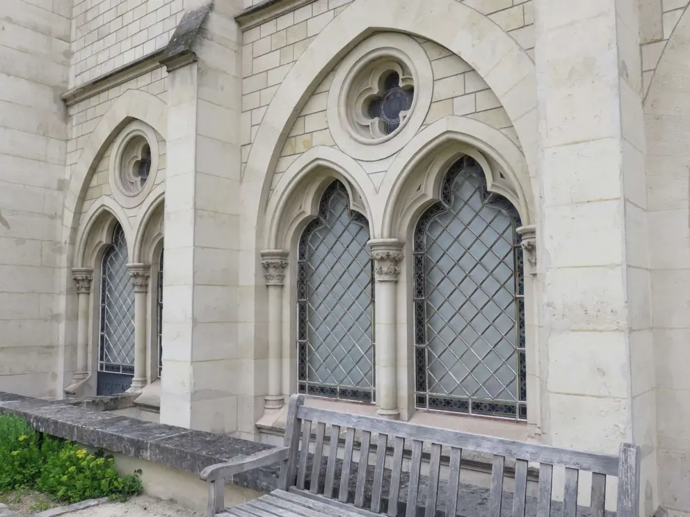 Gothic windows of the mansion.