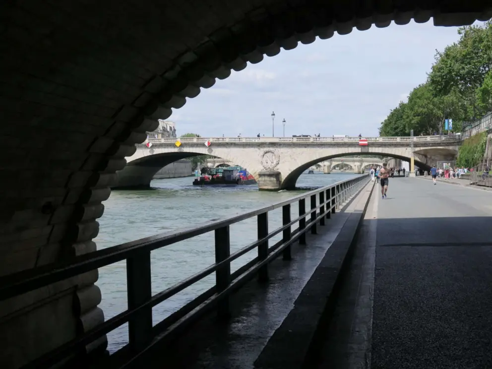 Looking at Pont au Change, from under Pont Notre Dame. 
